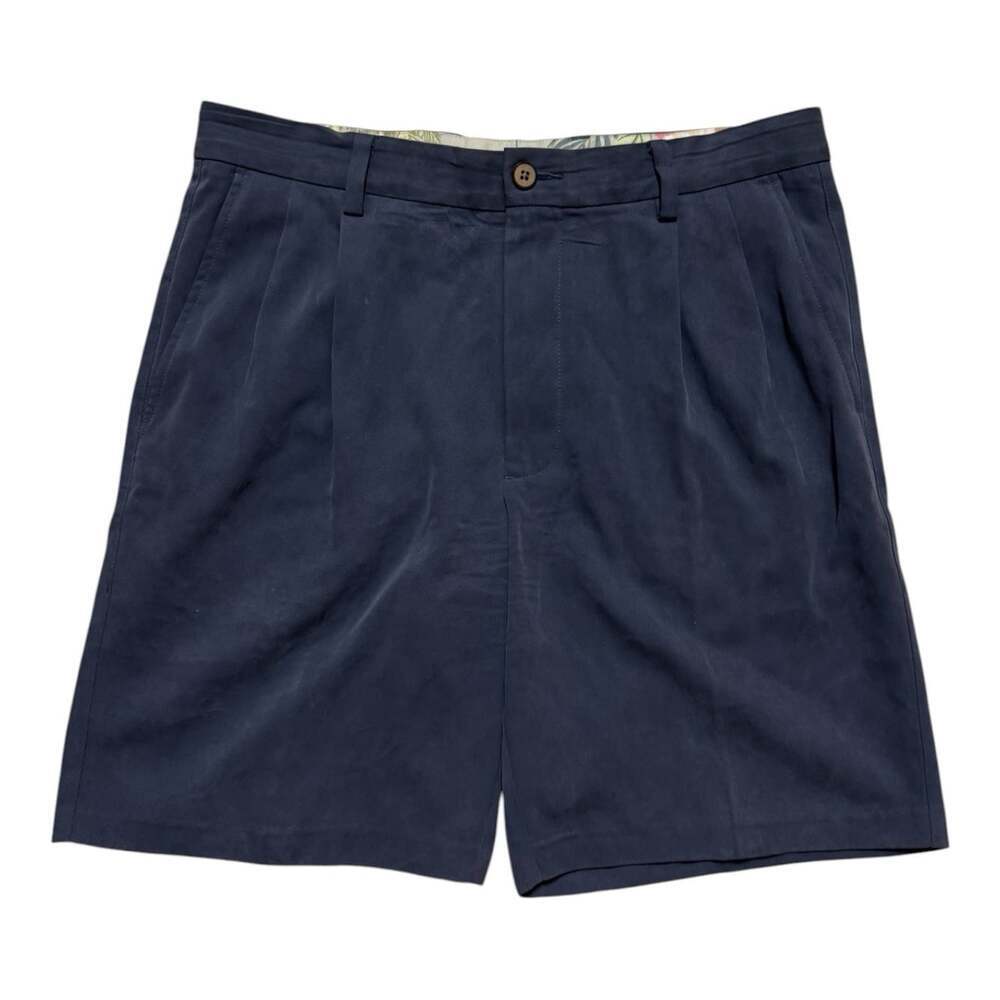 Tommy Bahama Men’s 32 Navy Blue Silk Blend Pleated Shorts 9” Inseam